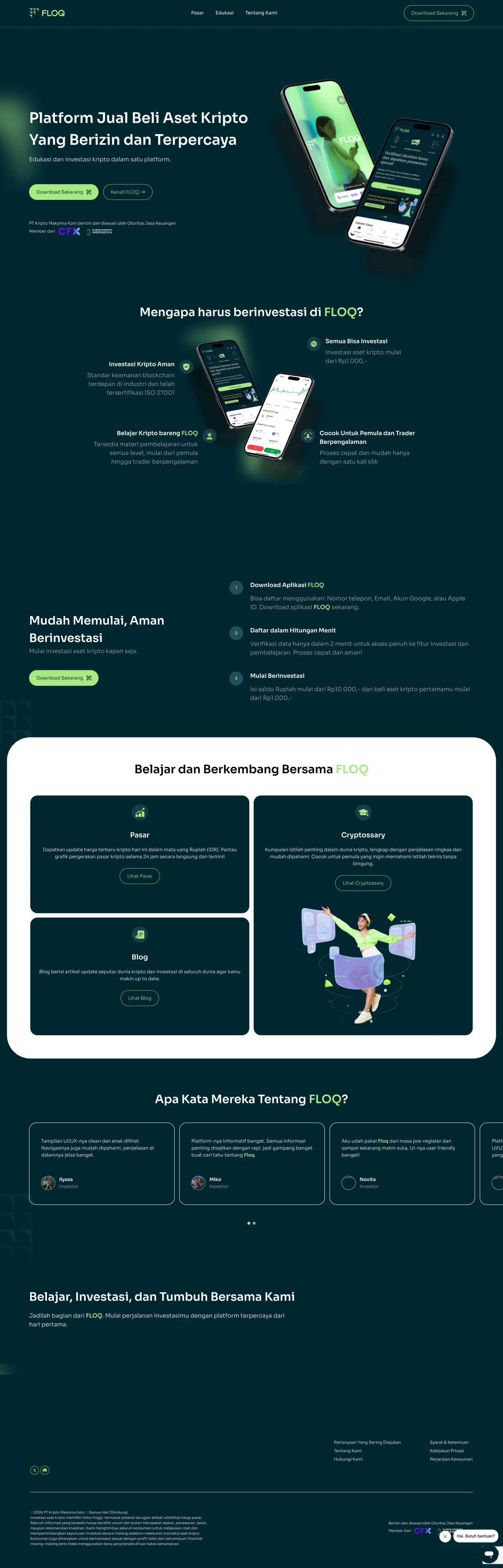 Floq homepage — trading and education platform